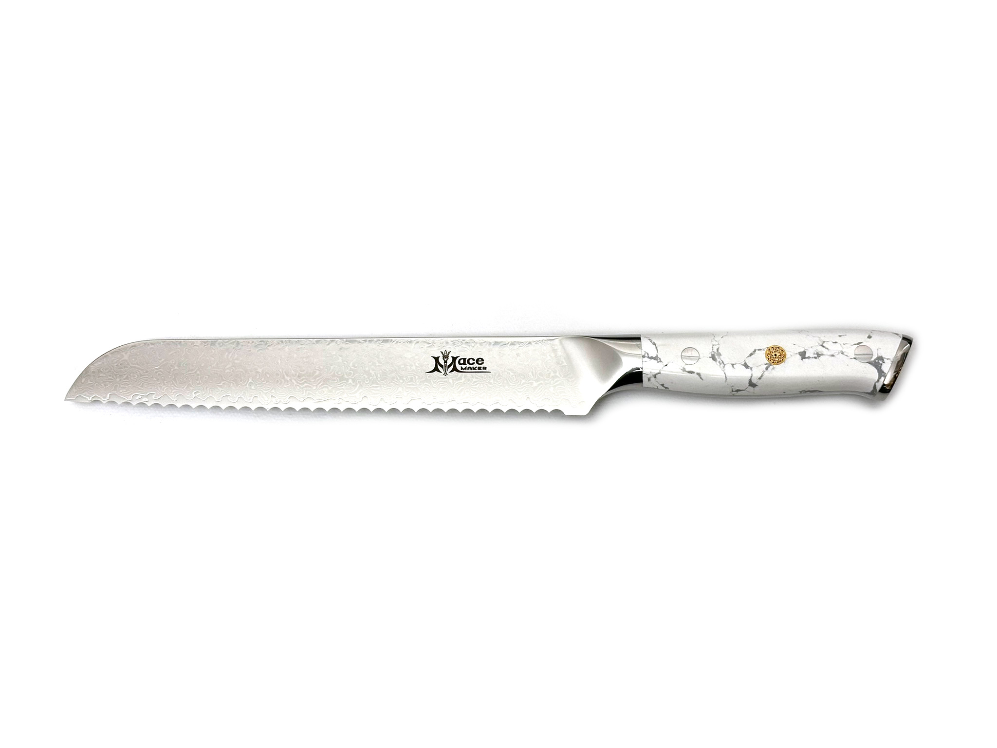 MaceMaker WHITE STONE BREAD KNIFE - SanMai Damaškový Kuchyňský nůž